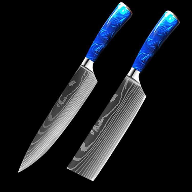 Professionele Azure koksmessenset met handvat van blauw hars