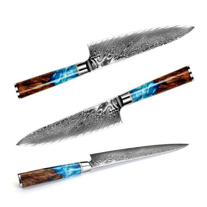 Couteau de chef Damas bleu profond de 8 pouces avec manche en résine