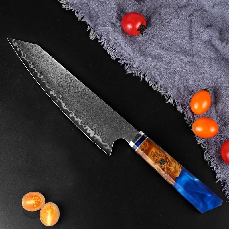 ZEEKKA Couteau de Chef Damas avec Manche en Bois et Résine Colorée avec Coffret Cadeau